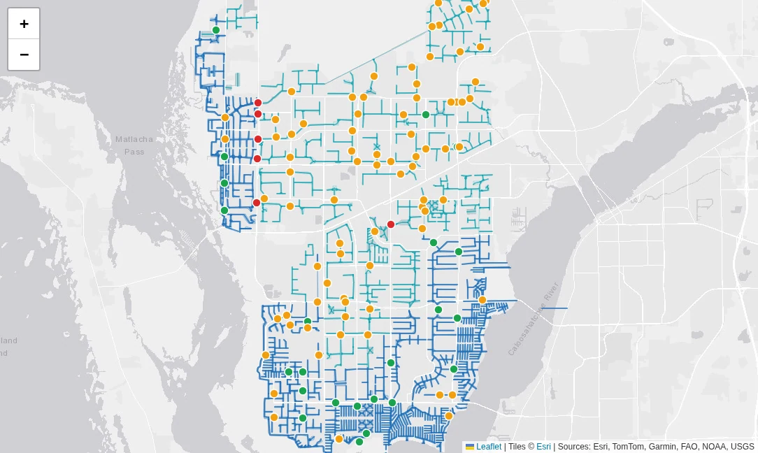 Default Cape Coral canal intelligence map, captured from this page