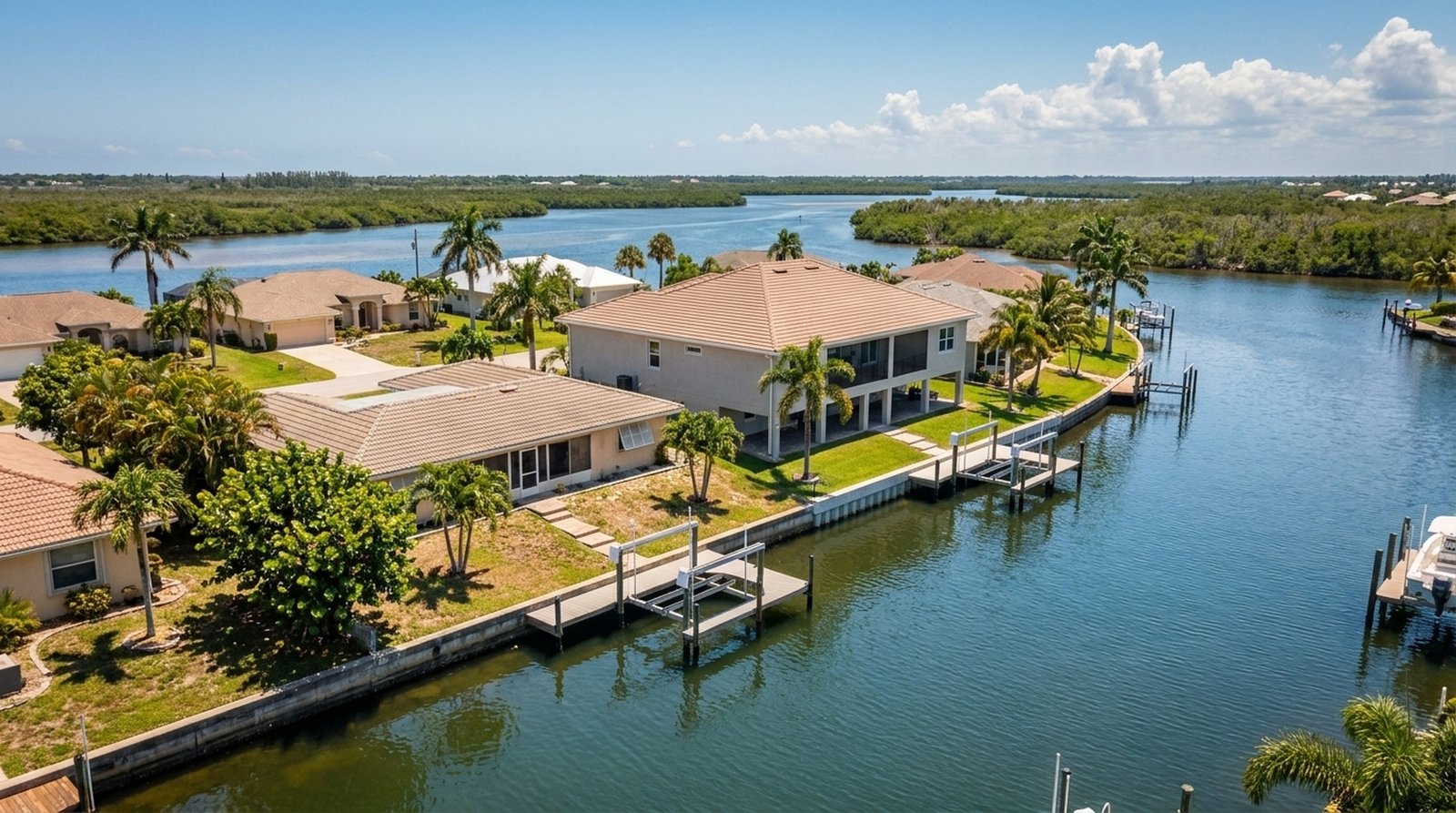 Cape Coral waterfront properties aerial view