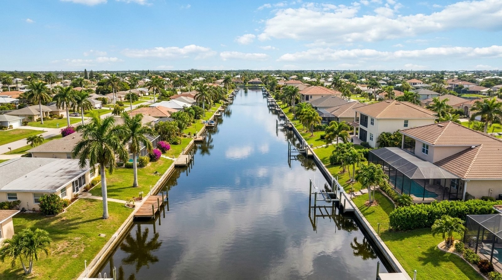 Cape Coral canal neighborhoods aerial view