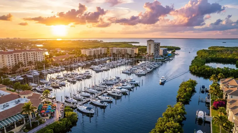 Tarpon Point marina at golden hour, Cape Coral