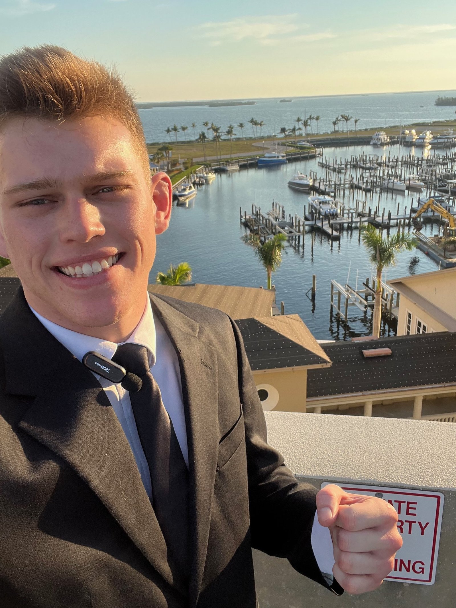 Brayden Milner at a Southwest Florida marina at sunset