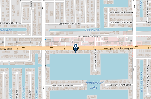 Map showing The Milner Team office at 627 Cape Coral Pkwy W, Suite 202, on Cape Coral Parkway West